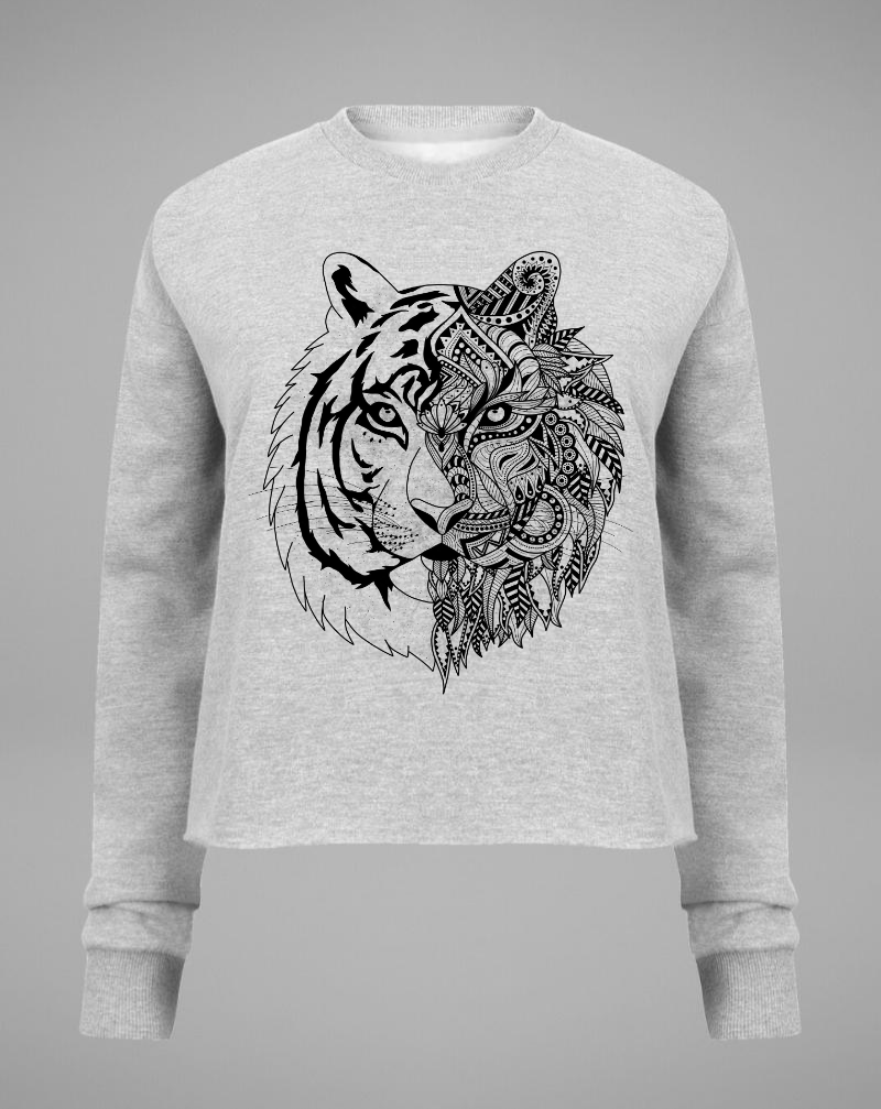 TIGER Crop Sweater - grey with black - blogger and brands