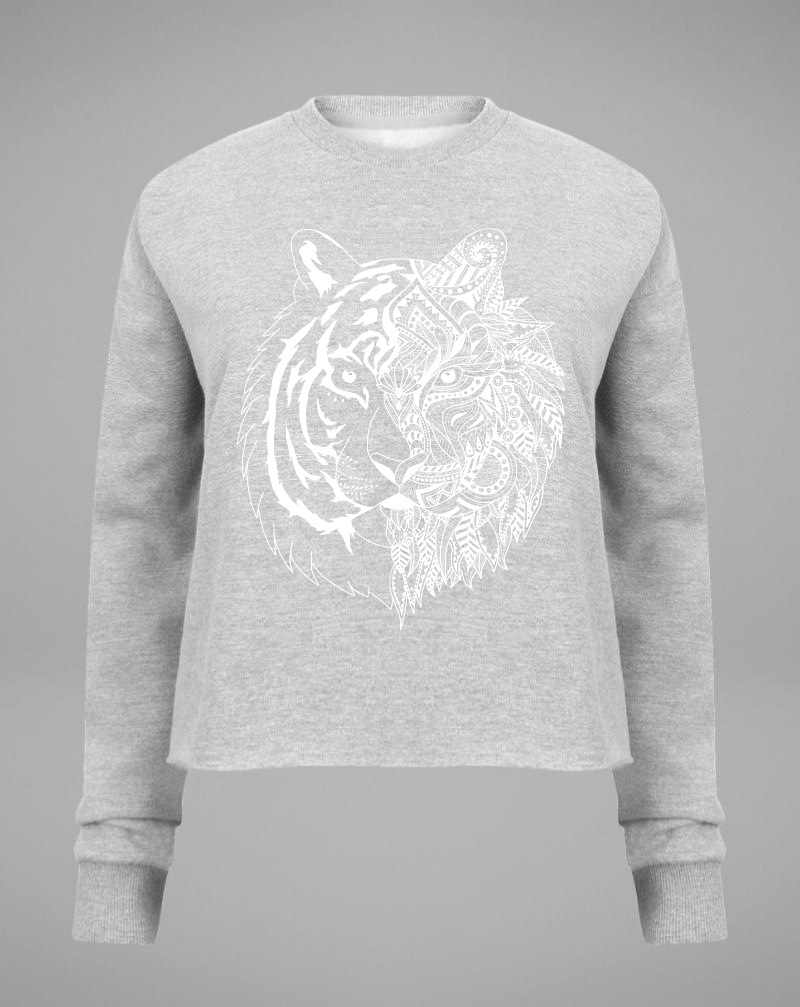 TIGER Crop Sweater - grey with white - blogger and brands
