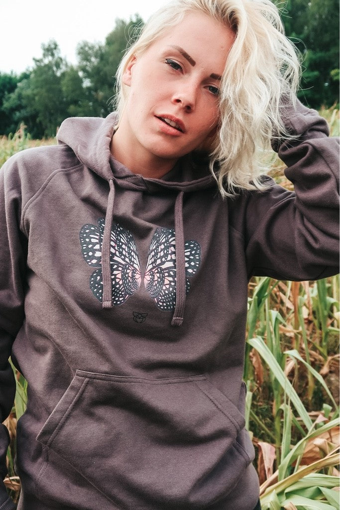 BUTTERFLY rosa Hoodie - grey - blogger and brands