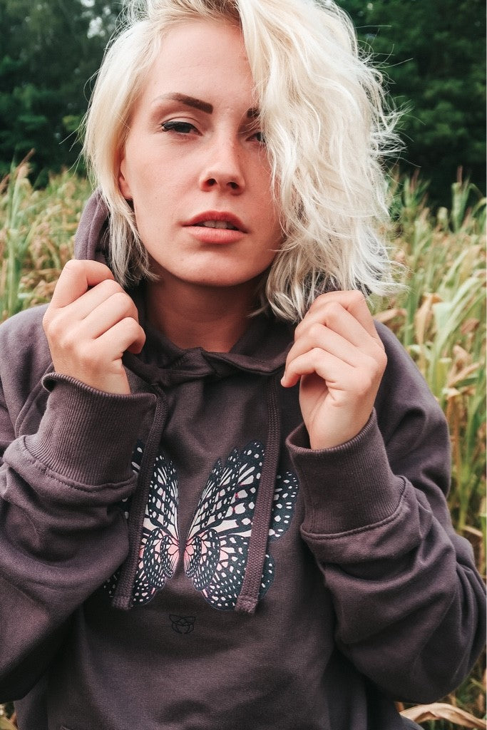 BUTTERFLY rosa Hoodie - grey - blogger and brands
