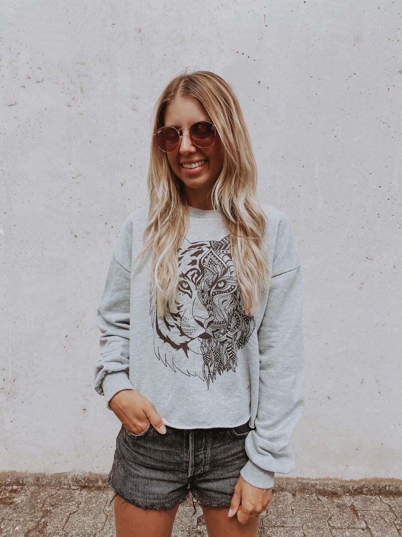 TIGER Crop Sweater - grey with black - blogger and brands