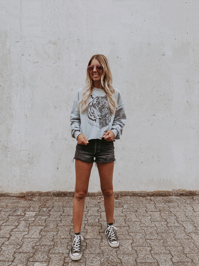 TIGER Crop Sweater - grey with black - blogger and brands
